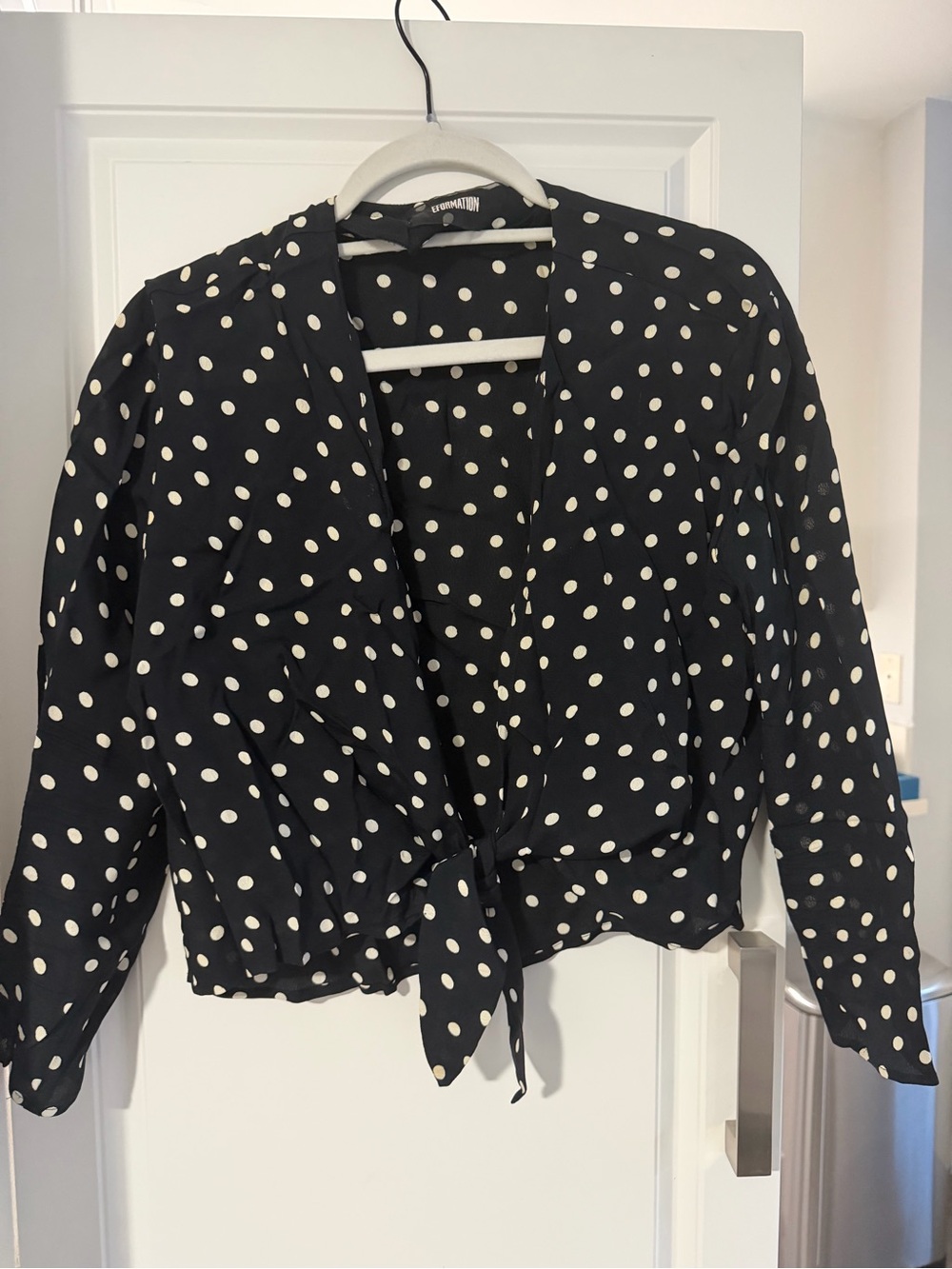 Reformation Polka Dot Tie-Front Blouse - Black/White